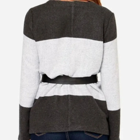 BB DAKOTA | Black Gray Belted Wrap Sweater Coat Wool Blend Katia | Medium - Picture 3 of 12